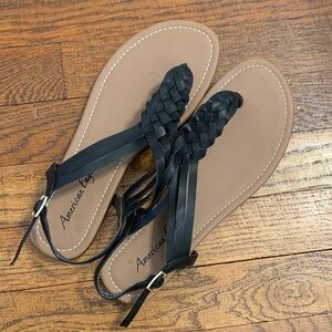American Eagle Outfitters Black and Tan Braided Sandals